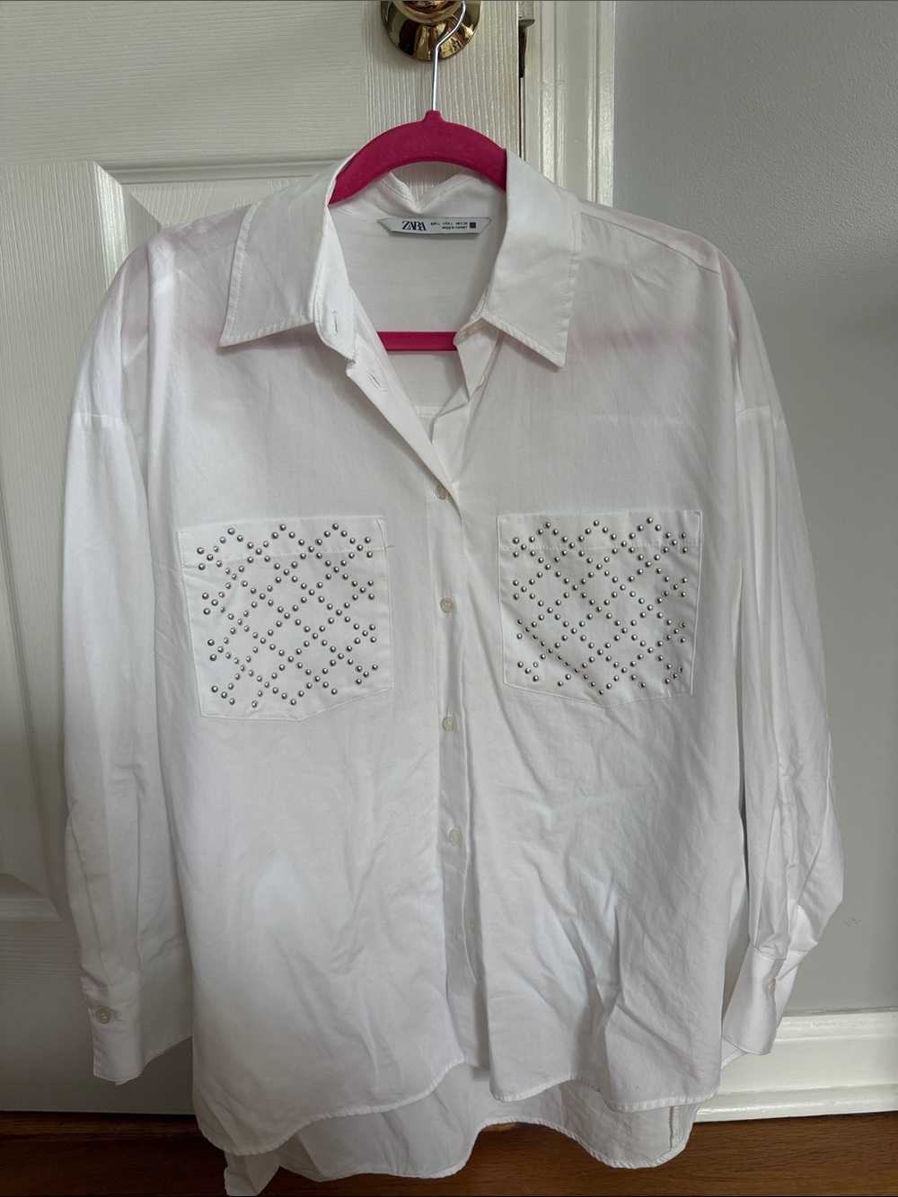 Zara White Stud-Embellished Men's Button-Up Shirt